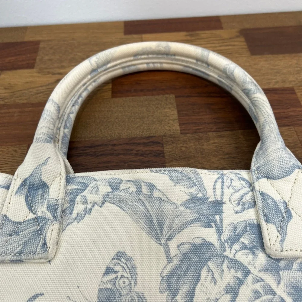 SANDRO Kabash Blue Floral Tote Bag Purse Fringe Hem Large Travel Canvas Designer - Picture 10 of 12